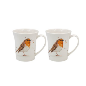 Set Of Two Robin Mugs 12cm